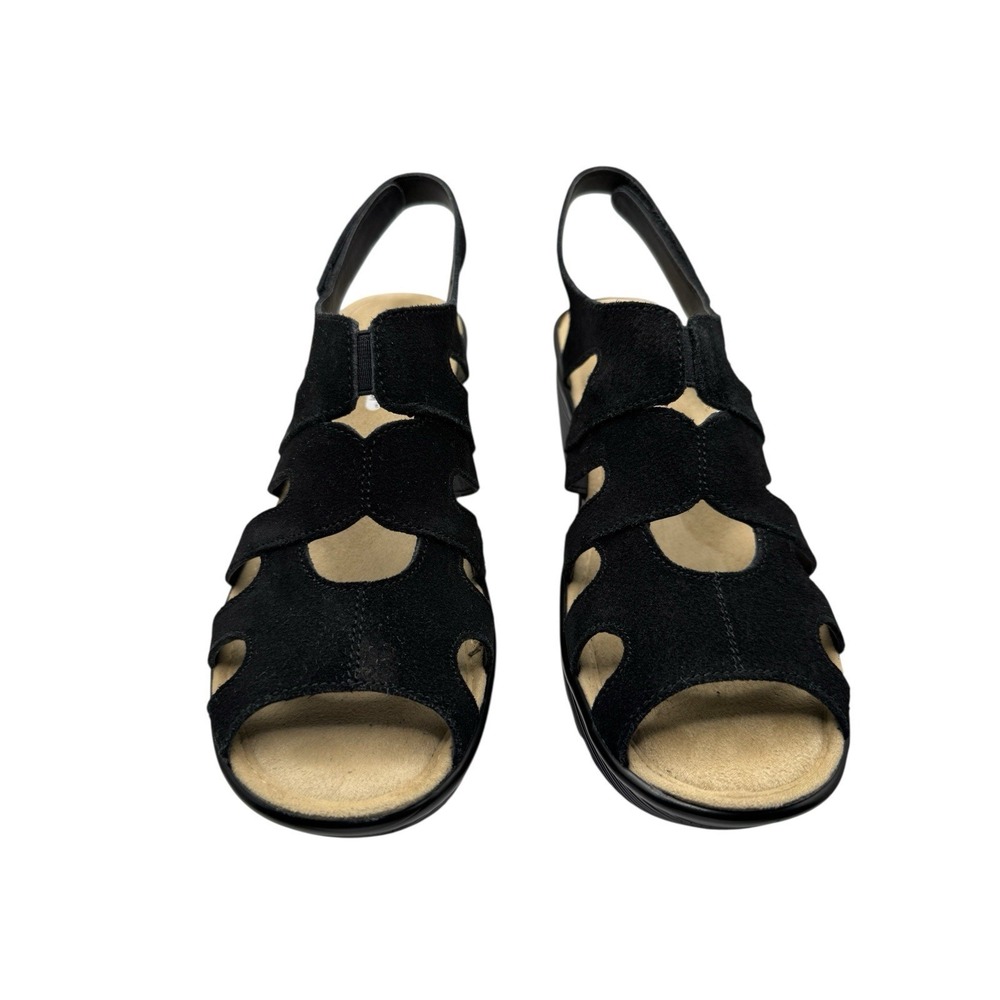 Skechers Wedge Memory Foam Black Suede Sandals Size 8 - Picture 4 of 14